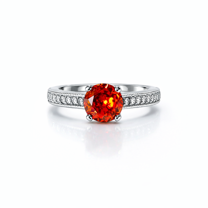 Spinel Orange Cubic Zirconia American Diamond Silver Plated Adjustable Ring
