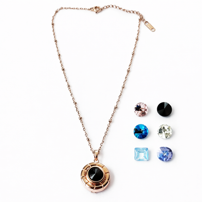 DIY 7 Interchangeable Cubic Zirconia American Diamond Rose Gold Plated Necklace