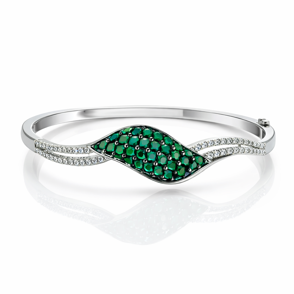 Green Emerald Cubic Zirconia American Diamond Silver Plated Bangle Bracelet