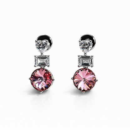Light Pink Rose Swarovski Crystal American Diamond Silver Plated Earrings