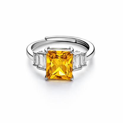 Yellow Topaz Cubic Zirconia Ice Cut American Diamond Silver Plated Adjustable Ring