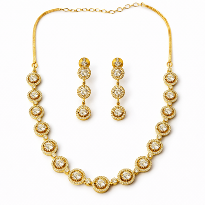 Solitaire Cubic Zirconia American Diamond Gold Plated Necklace Set