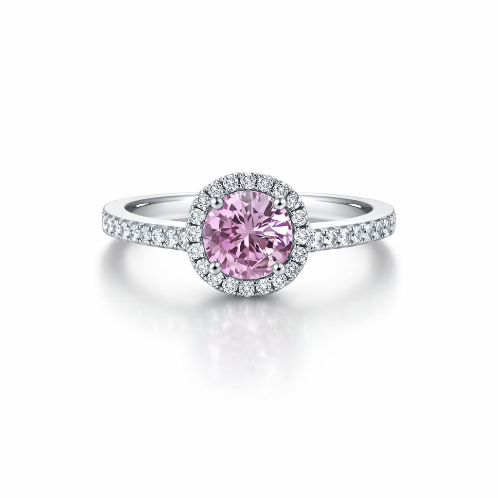 Pink Topaz Cubic Zirconia American Diamond Silver Plated Adjustable Ring