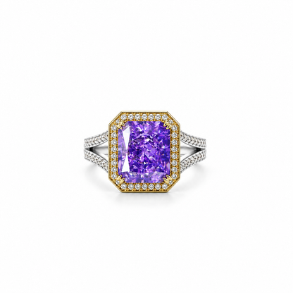 Purple Amethyst Cubic Zirconia Ice Cut American Diamond Silver Plated Adjustable Ring
