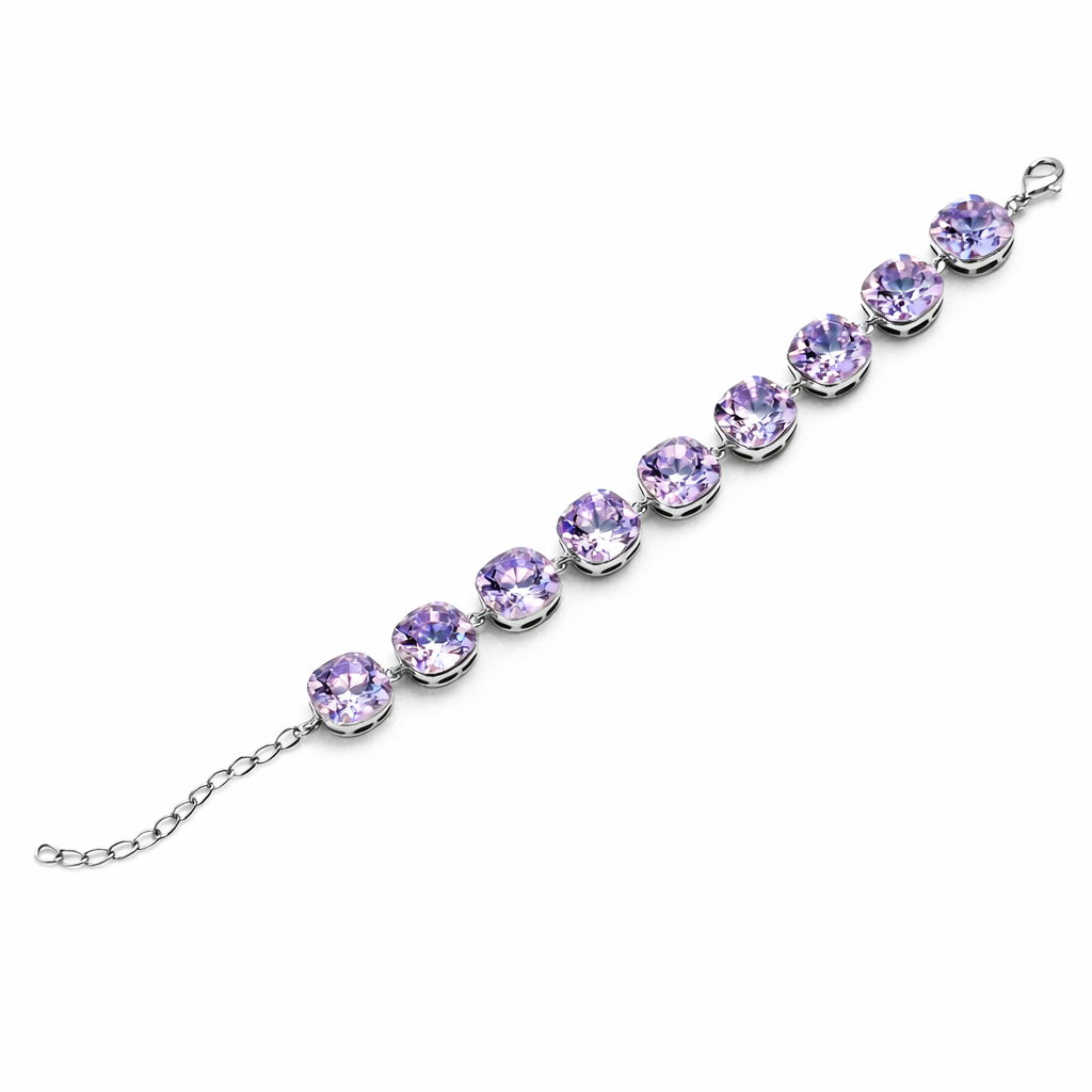 Light Amethyst Swarovski Crystals Silver Plated Chain Bracelet