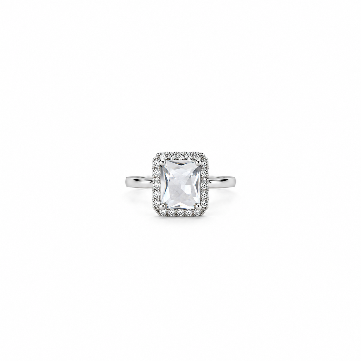 Solitaire Cubic Zirconia Ice Cut American Diamond Silver Plated Adjustable Ring