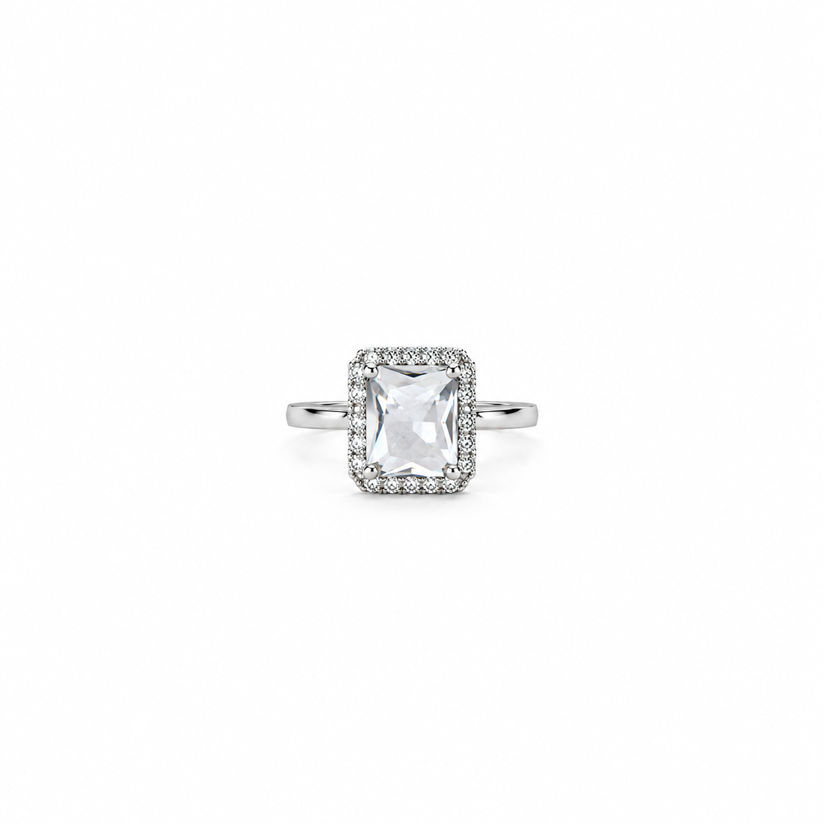 Solitaire Cubic Zirconia Ice Cut American Diamond Silver Plated Adjustable Ring