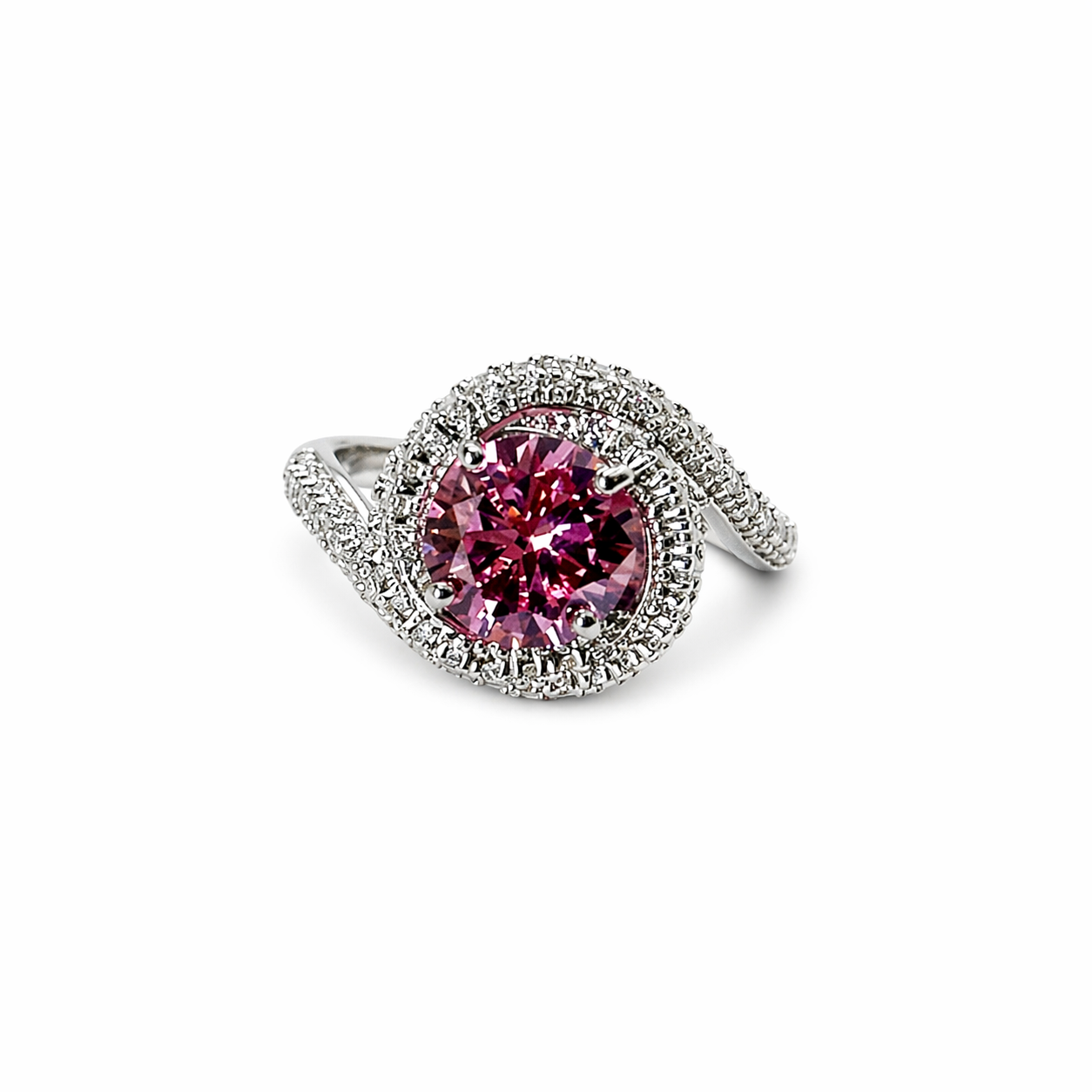 Pink Topaz Cubic Zirconia Ice Cut American Diamond Silver Plated Adjustable Ring