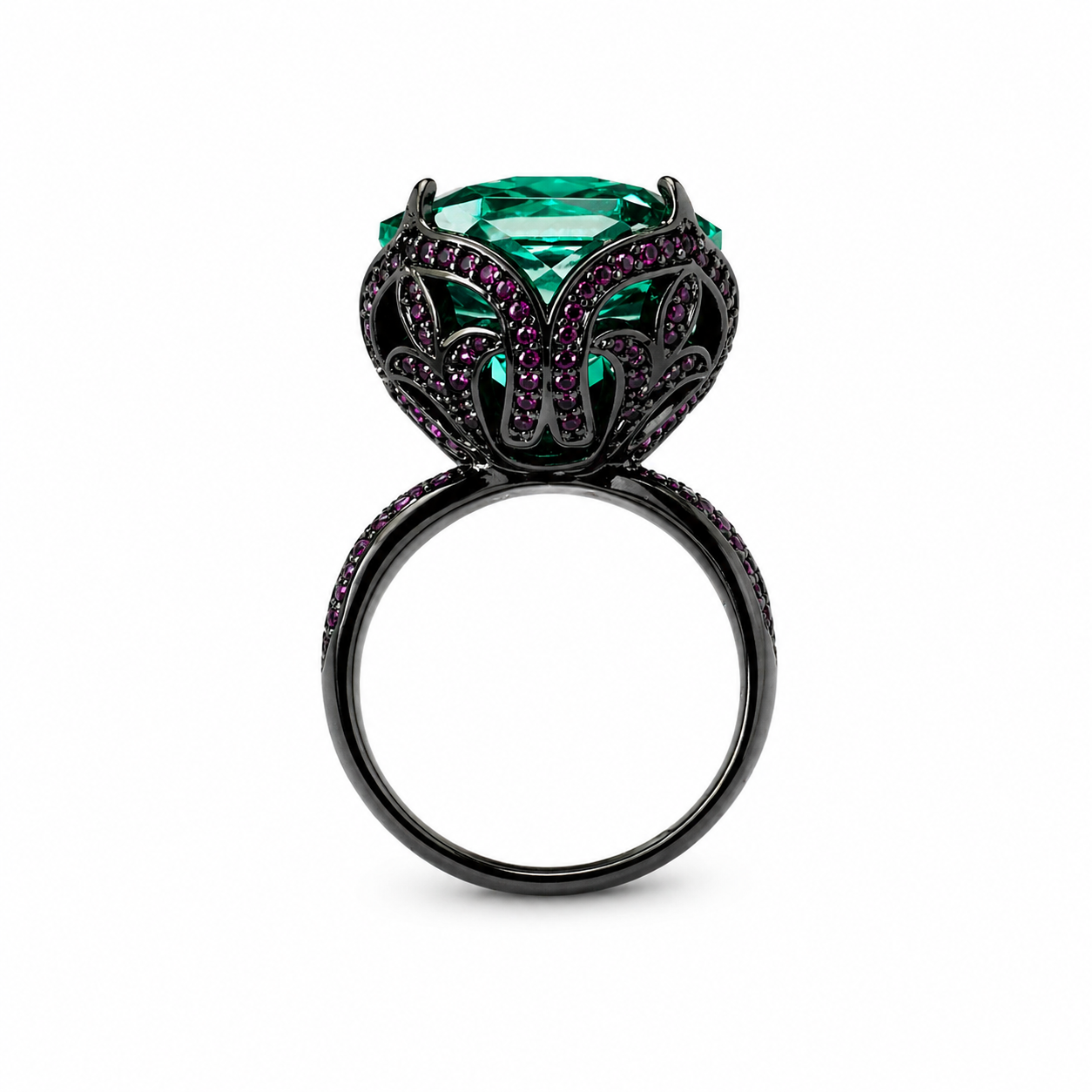 Sea Green Topaz Cubic Zirconia Pink Ice Cut American Diamond Victorian Plated Adjustable Ring