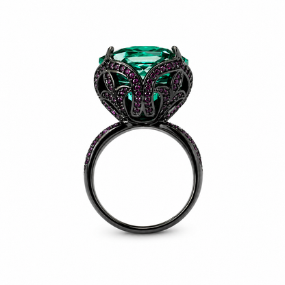 Sea Green Topaz Cubic Zirconia Pink Ice Cut American Diamond Victorian Plated Adjustable Ring