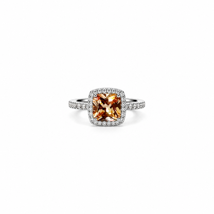 Smoked Yellow Topaz Cubic Zirconia Ice Cut American Diamond Silver Plated Adjustable Ring