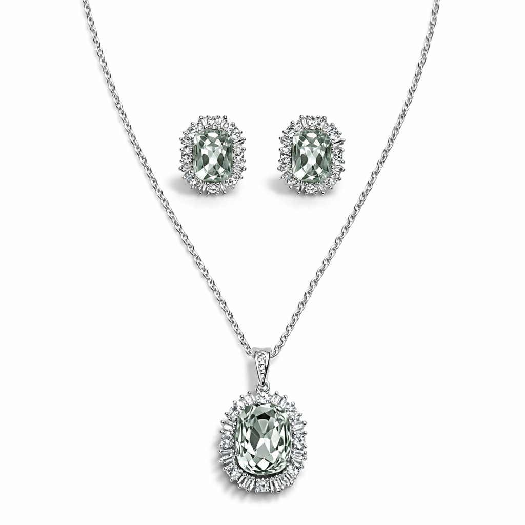 White Crystal Swarovski Crystal Silver Plated Pendant Set