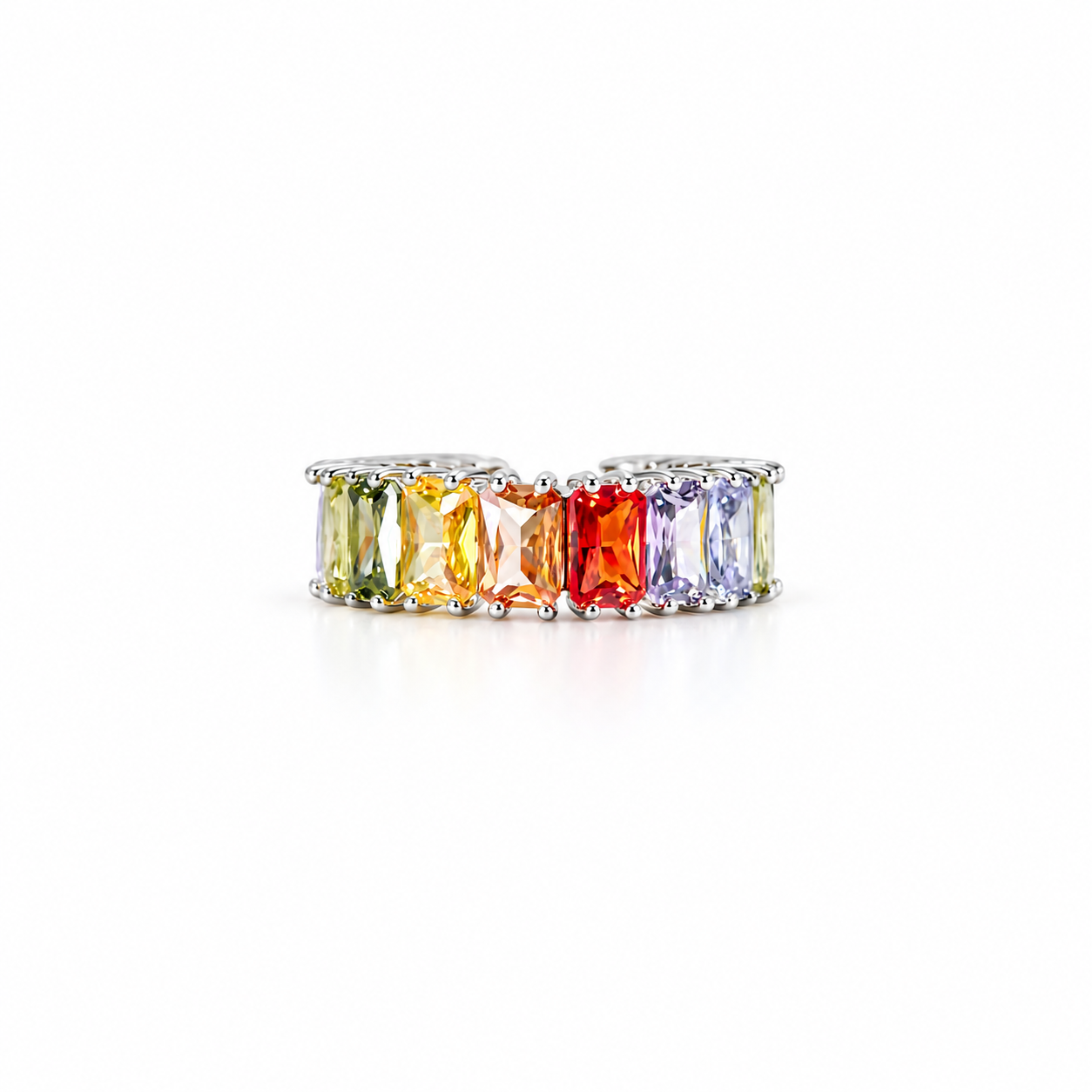 Multi Color Cubic Zirconia Ice Cut American Diamond Silver Plated Adjustable Ring