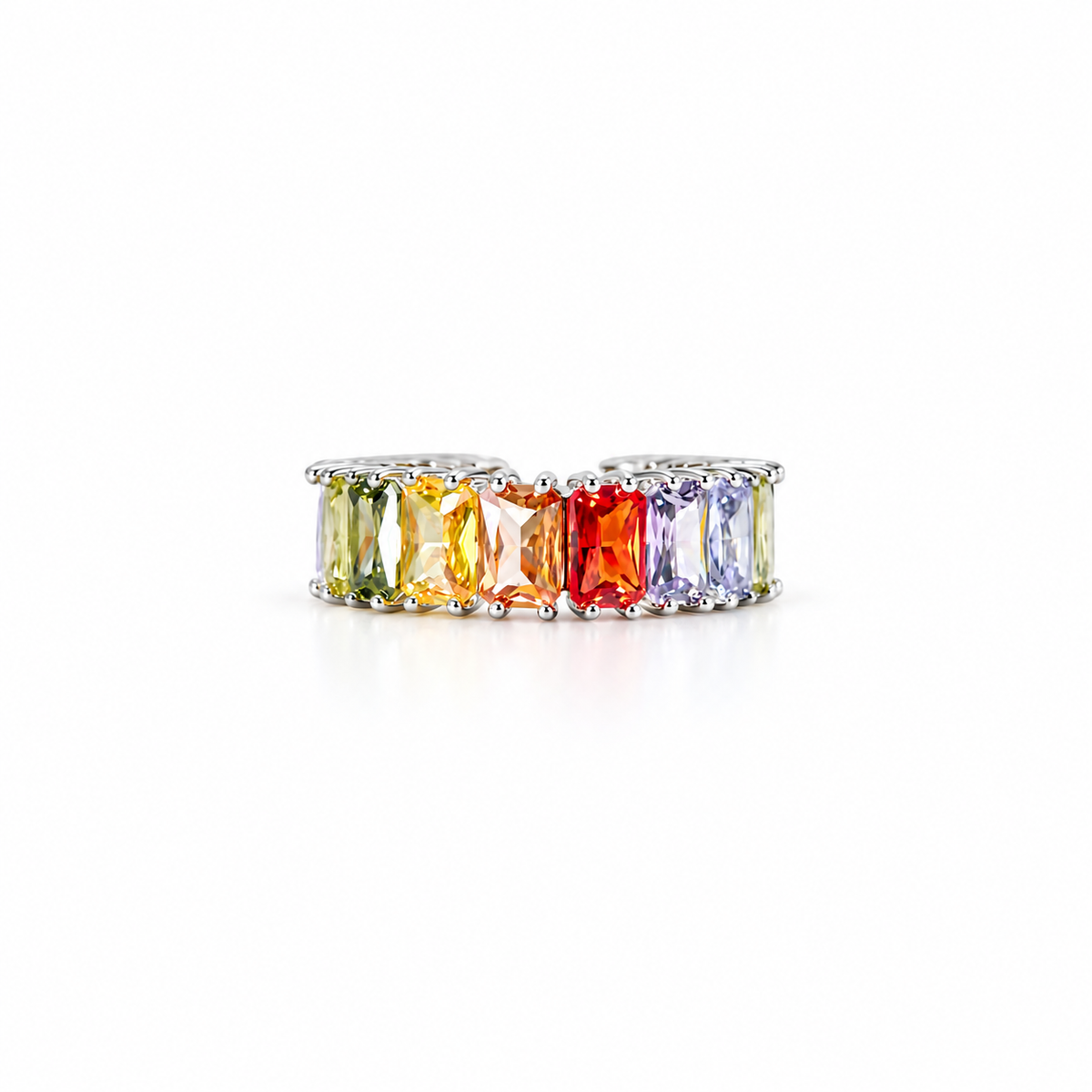 Multi Color Cubic Zirconia Ice Cut American Diamond Silver Plated Adjustable Ring