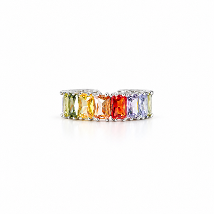 Multi Color Cubic Zirconia Ice Cut American Diamond Silver Plated Adjustable Ring
