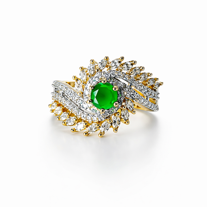 Green Emerald Cubic Zirconia American Diamond Gold/Silver Plated Adjustable Ring