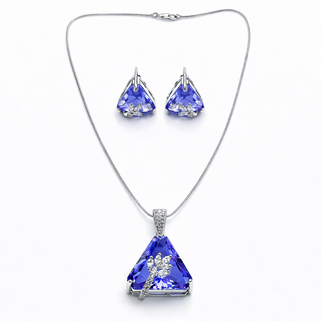 Light Purple Amethyst Cubic Zirconia American Diamond Silver Plated Pendant Set