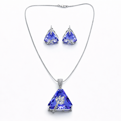 Light Purple Amethyst Cubic Zirconia American Diamond Silver Plated Pendant Set