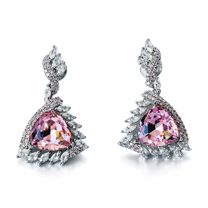 Light Pink Rose Swarovski Crystal & Pink Topaz Cubic Zirconia American Diamond Silver Plated Earrings