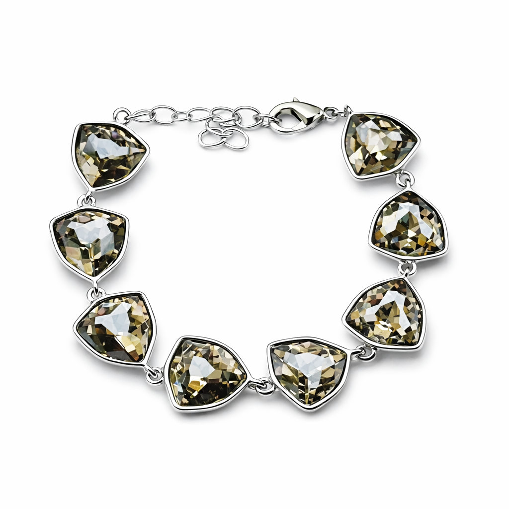 Black Morion Swarovski Crystal Silver Plated Chain Bracelet