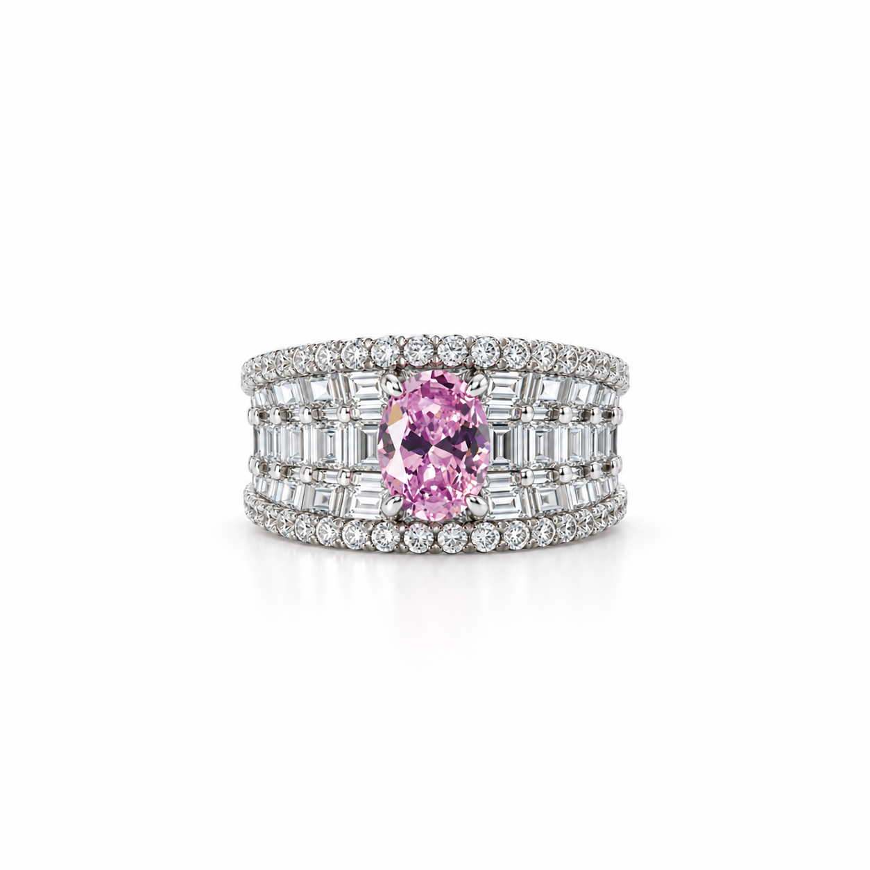 Pink Topaz Cubic Zirconia Ice Cut American Diamond Silver Plated Adjustable Ring