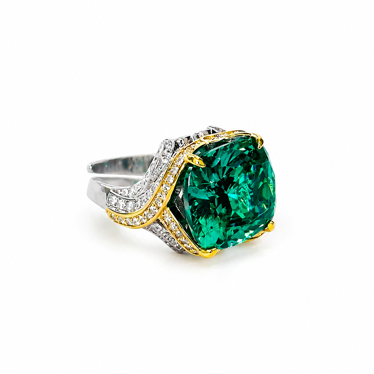 Sea Green Topaz Cubic Zirconia Ice Cut American Diamond Gold/Silver Plated Adjustable Ring
