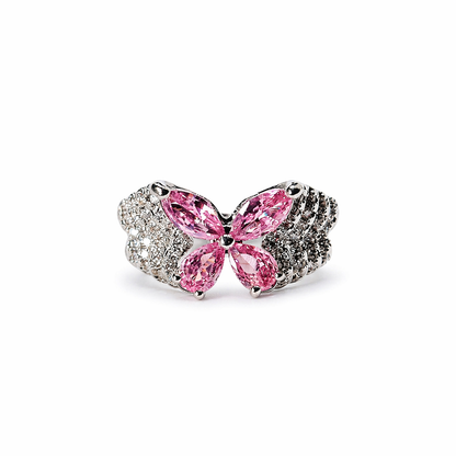 Pink Topaz Cubic Zirconia Ice Cut American Diamond Silver Plated Adjustable Ring