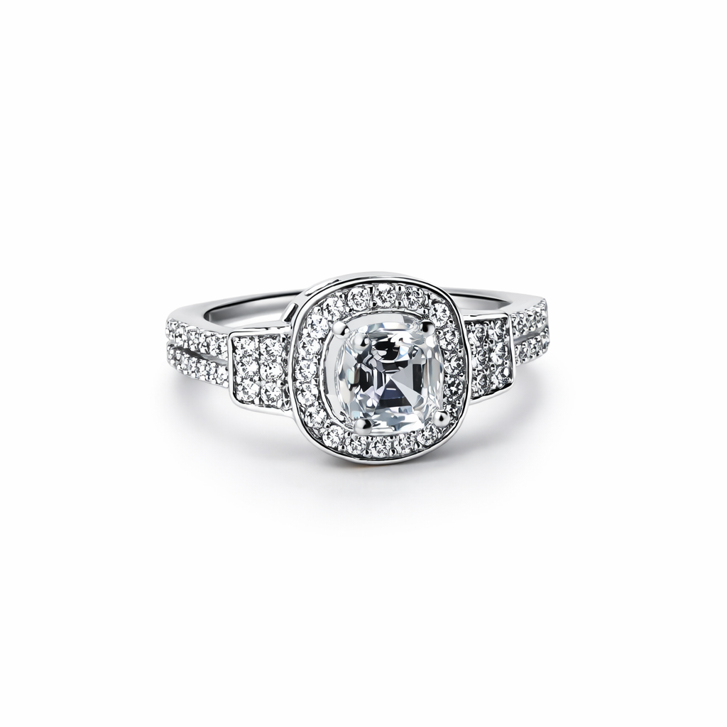 Solitaire Cubic Zirconia American Diamond Silver Plated Adjustable Ring
