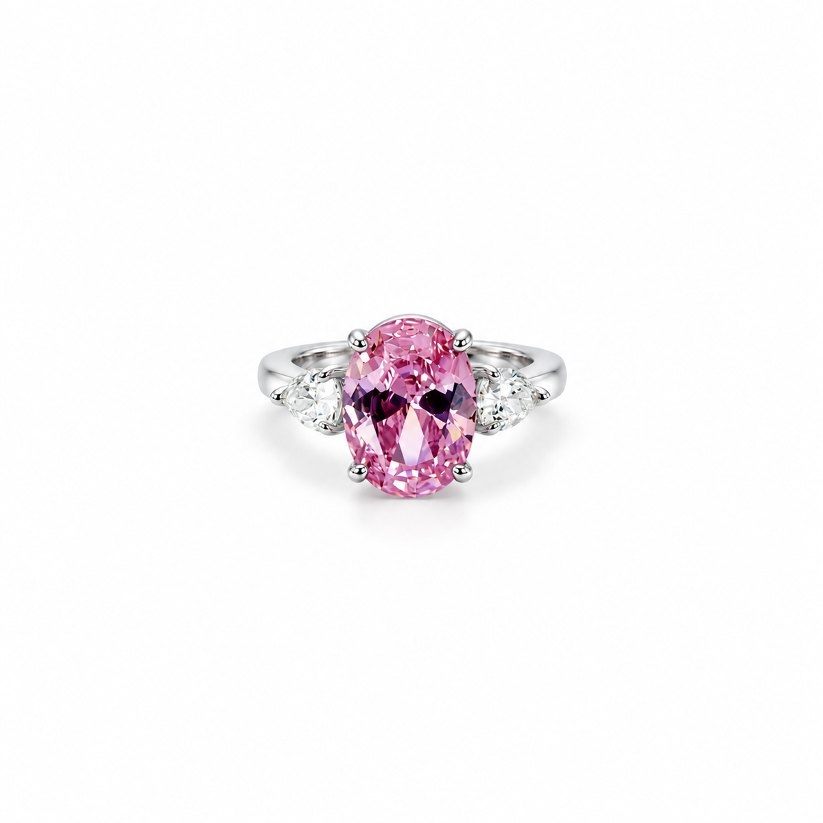 Pink Topaz Cubic Zirconia Ice Cut American Diamond Silver Plated Adjustable Ring