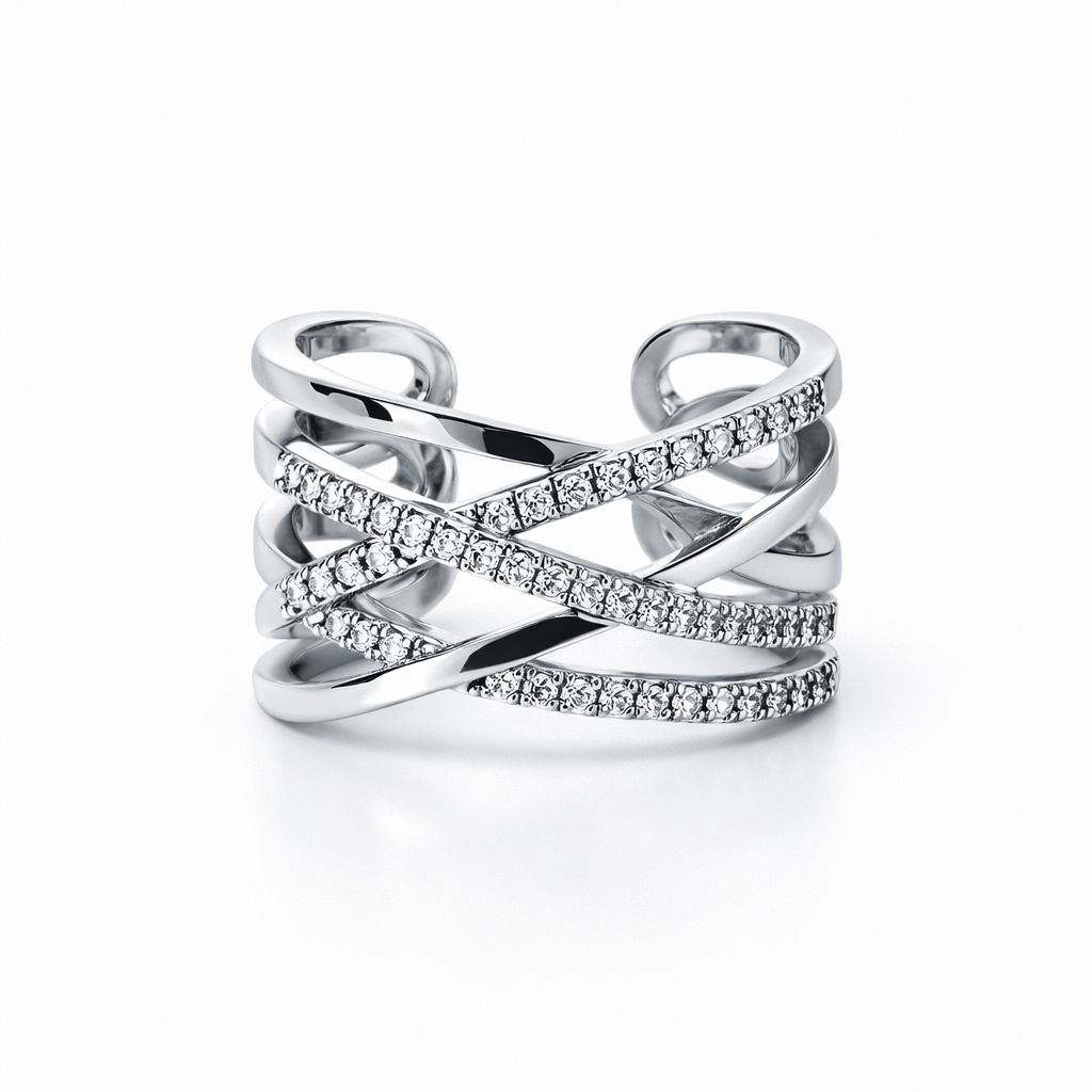 Solitaire Cubic Zirconia Ice Cut American Diamond Silver Plated Adjustable Ring