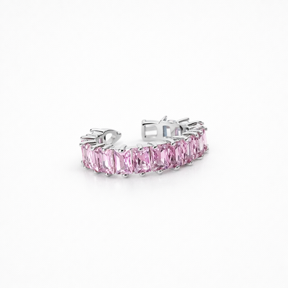 Pink Topaz Cubic Zirconia Ice Cut American Diamond Silver Plated Adjustable Ring