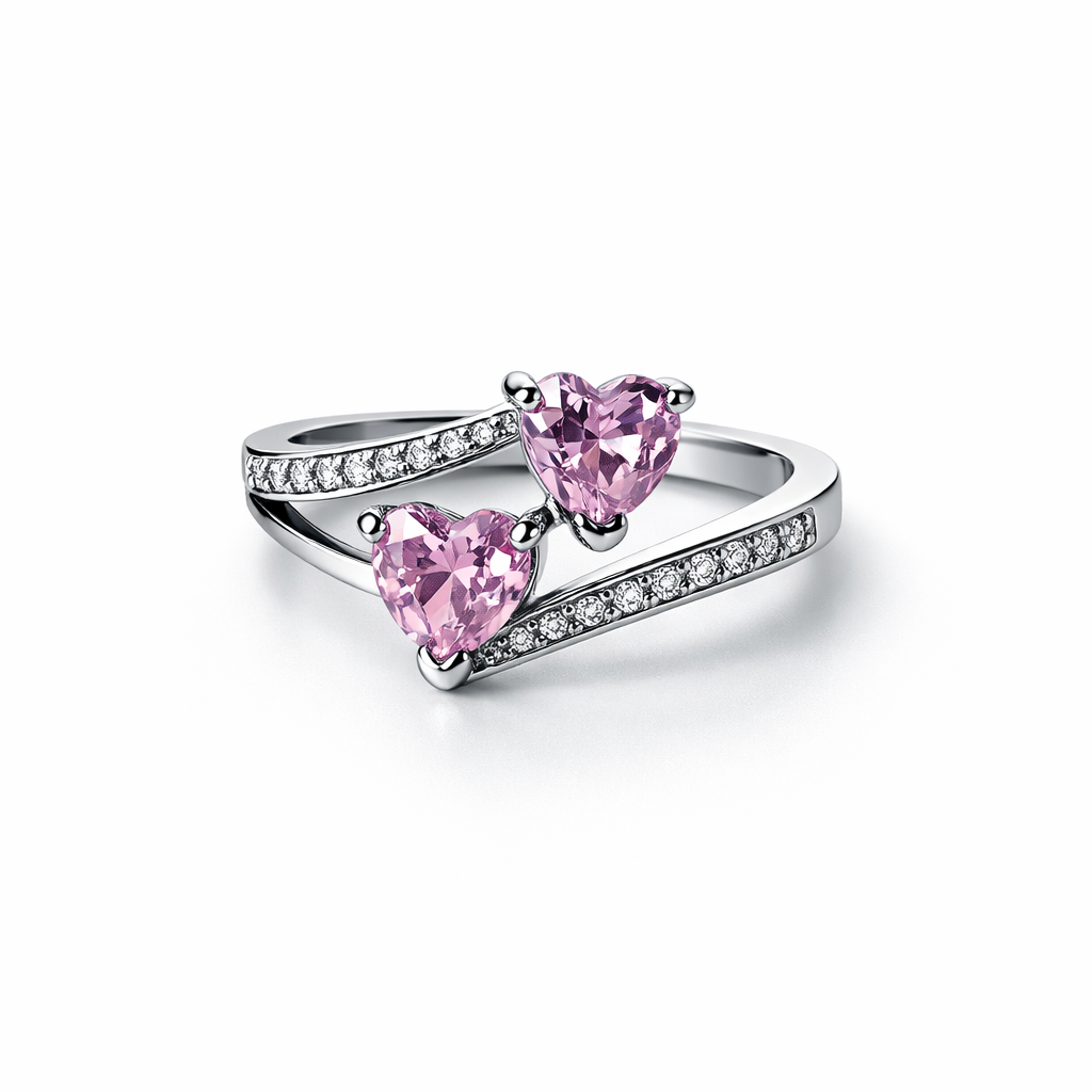 Pink Topaz Cubic Zirconia American Diamond Silver Plated Adjustable Ring