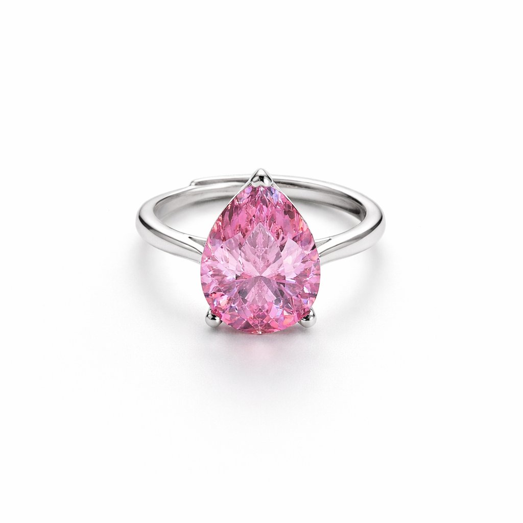 Pink Topaz Cubic Zirconia Ice Cut American Diamond Silver Plated Adjustable Ring
