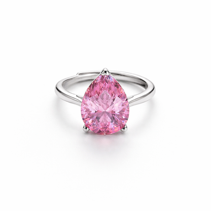 Pink Topaz Cubic Zirconia Ice Cut American Diamond Silver Plated Adjustable Ring