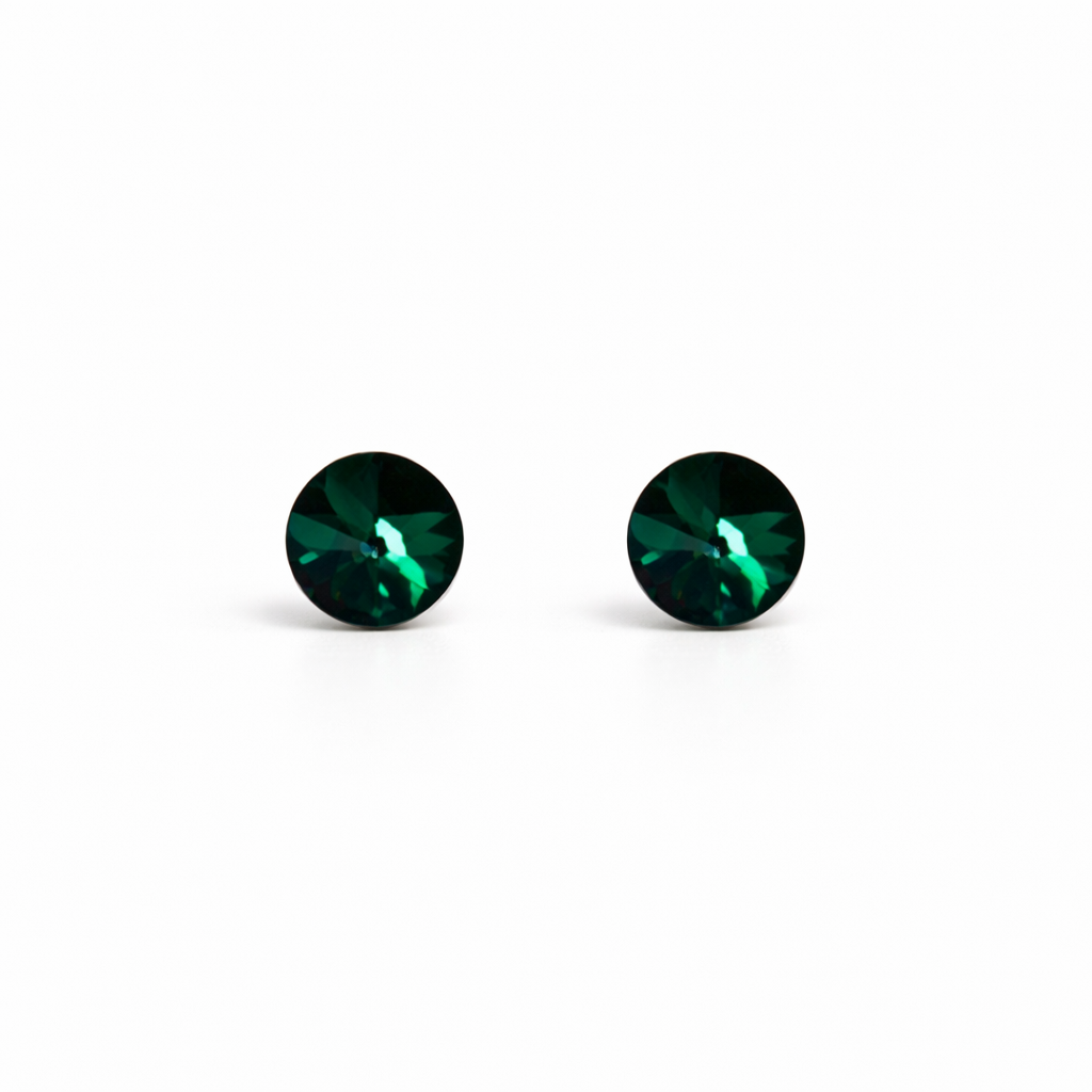 Green Emerald Swarovski Crystal Silver Plated Stud Earrings