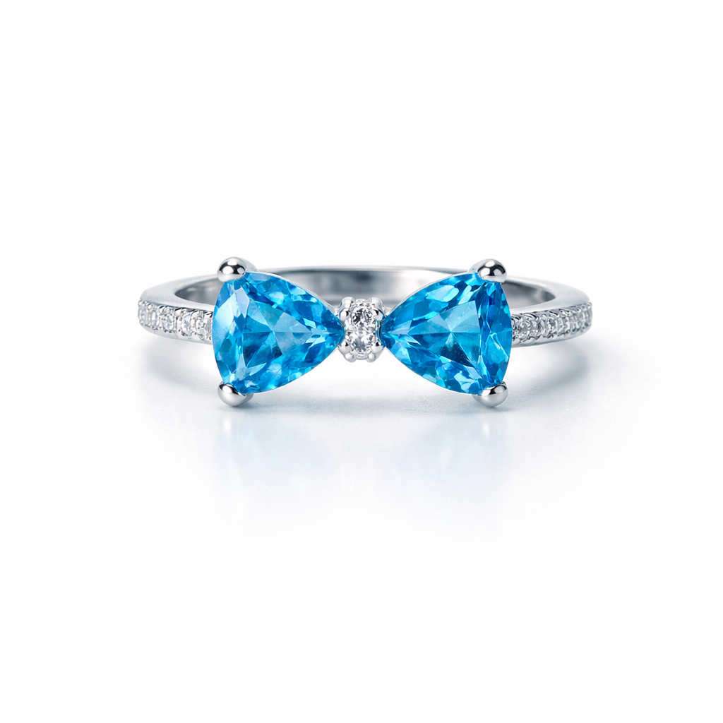Aqua Blue Sapphire Cubic Zirconia American Diamond Silver Plated Adjustable Ring