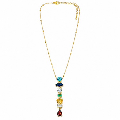 Multi Color Cubic Zirconia American Diamond Gold Plated Stainless Steel Necklace