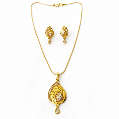 Red Ruby & Solitaire Cubic Zirconia American Diamond 1 Micron Gold Plated Pendant Set