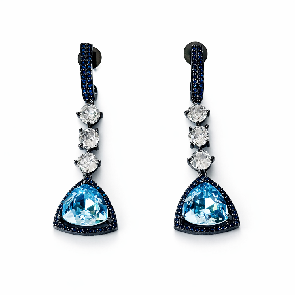Indian Light Blue Sapphire Swarovski Sapphire Blue American Diamond Victorian Plated Earrings
