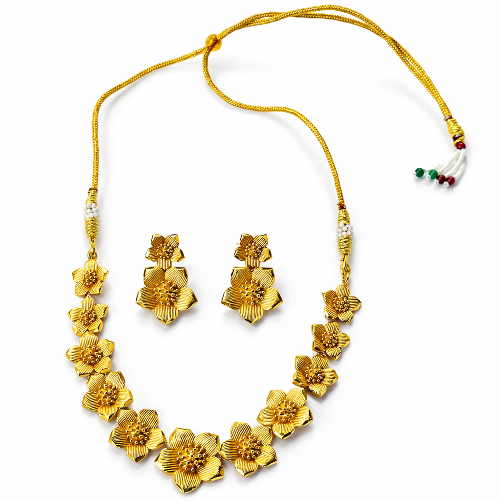 Flower Design 1 Micron Gold Plated Necklace Set