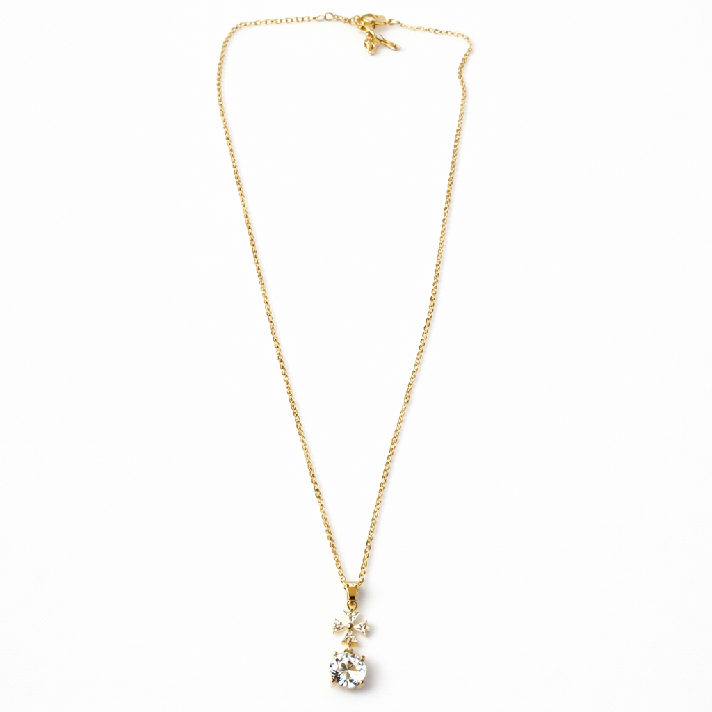Cross Design American Diamond Gold Plated Anti-Tarnish Necklace