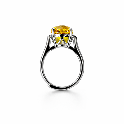 Yellow Topaz Cubic Zirconia Ice Cut American Diamond Silver Plated Adjustable Ring