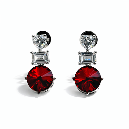 Red Siam Swarovski Crystal American Diamond Silver Plated Earrings