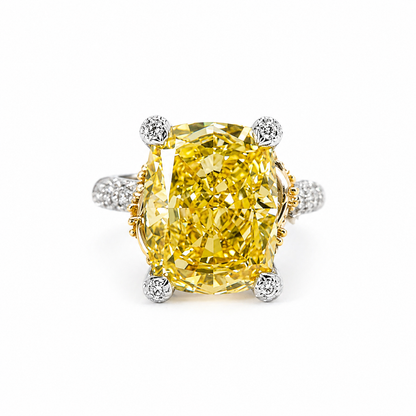 Yellow Topaz Cubic Zirconia Ice Cut American Diamond Gold/Silver Plated Adjustable Ring