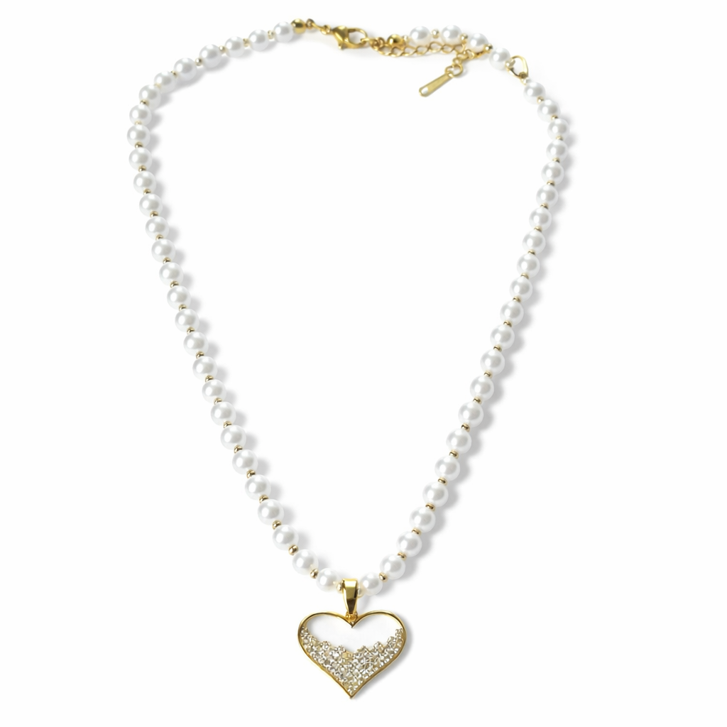 Heart Design Gold Plated Anti-Tarnish Pearl Chain Necklace