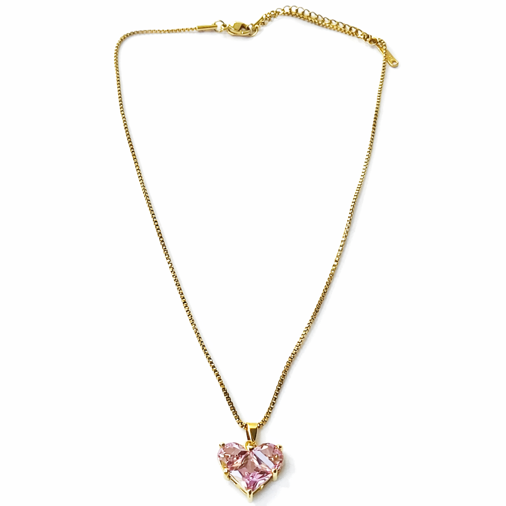 Pink Topaz Cubic Zirconia American Diamond Gold Plated Anti-Tarnish Necklace