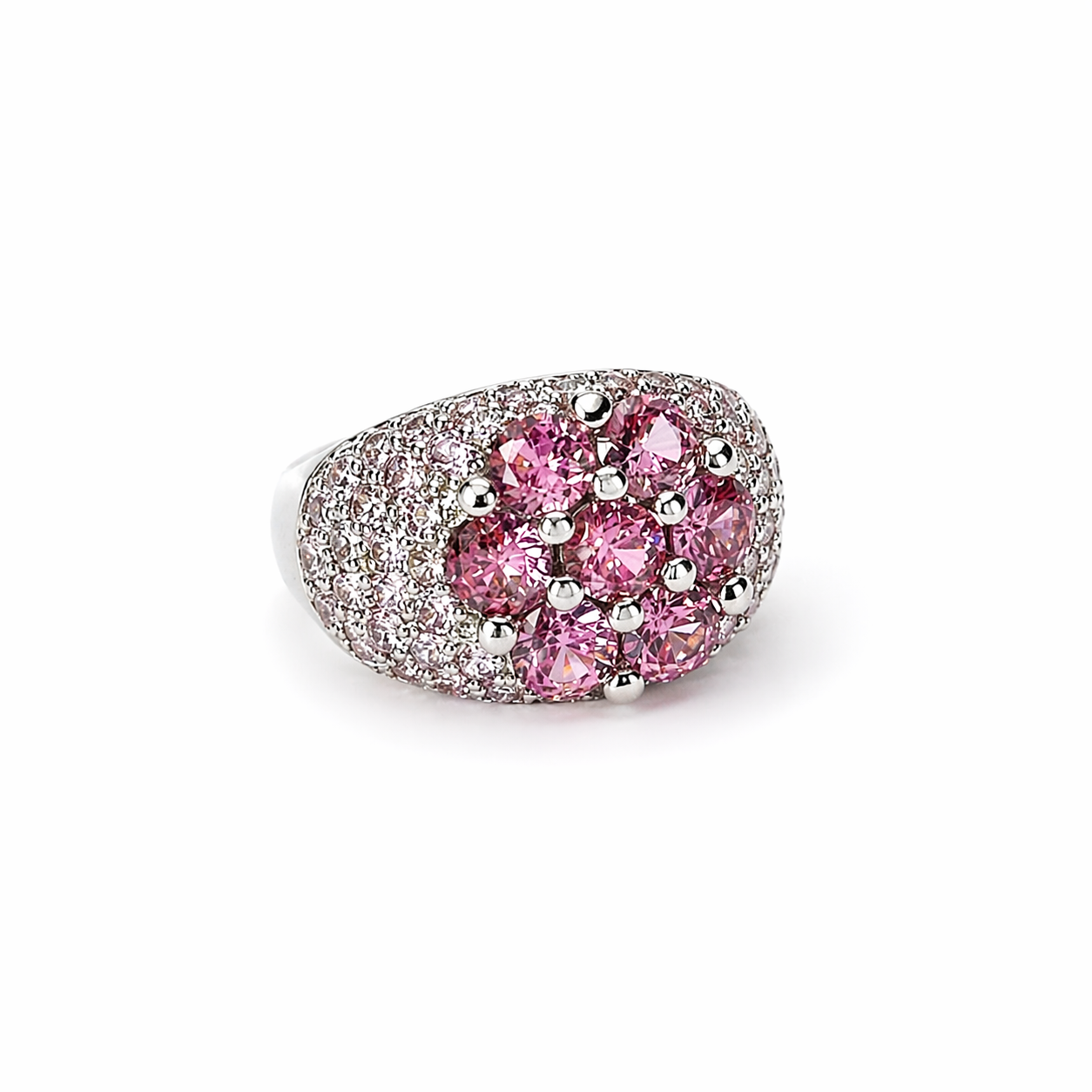 Pink Topaz Cubic Zirconia Ice Cut American Diamond Silver Plated Adjustable Ring
