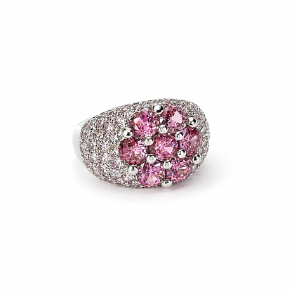 Pink Topaz Cubic Zirconia Ice Cut American Diamond Silver Plated Adjustable Ring
