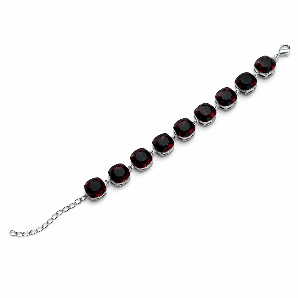 Garnet Swarovski Crystals Silver Plated Chain Bracelet