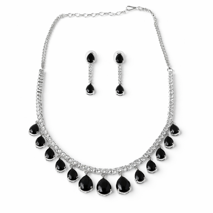 Black Cubic Zirconia American Diamond Silver Plated Necklace Set